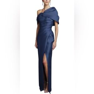 Sophisticated One Shoulder Navy Dress